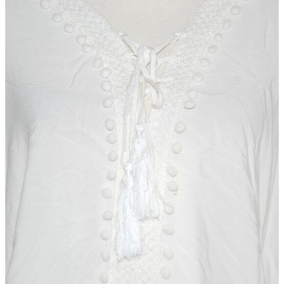 Bindya White Boho Top One Size Oversized Caftan Lace Pom Poms Tassels Viscose - Picture 4 of 11